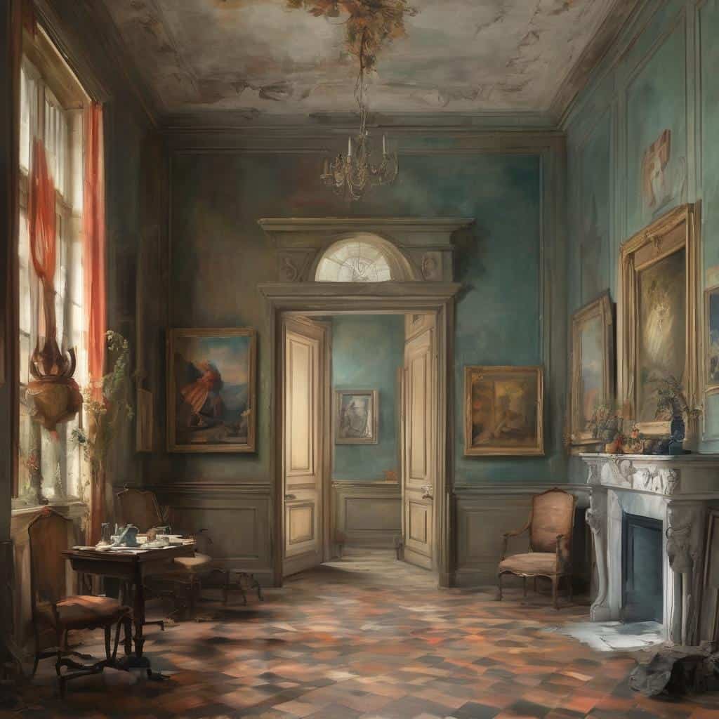 Αρχοντικό εσωτερικό με κλασική διακόσμηση και έργα τέχνης.